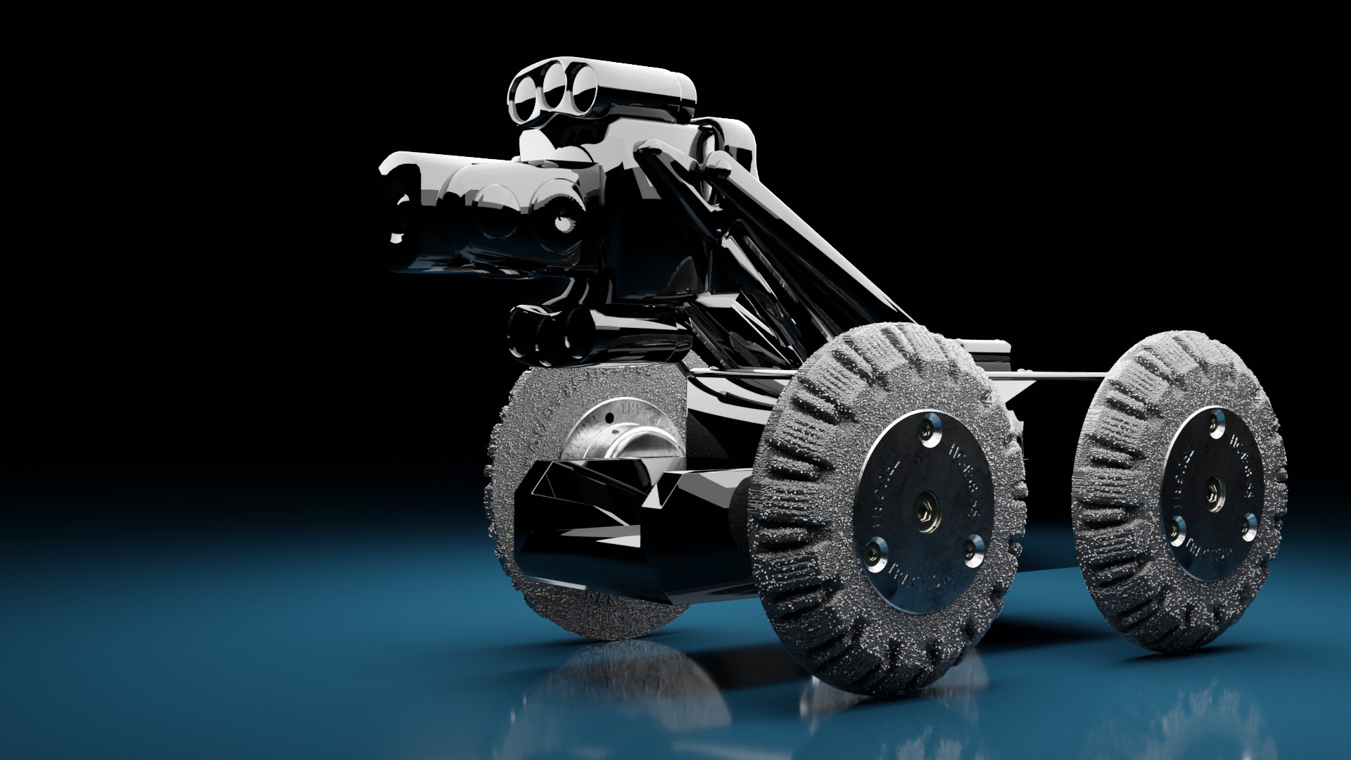 Product visualization of crawler traction wheels with machined detail