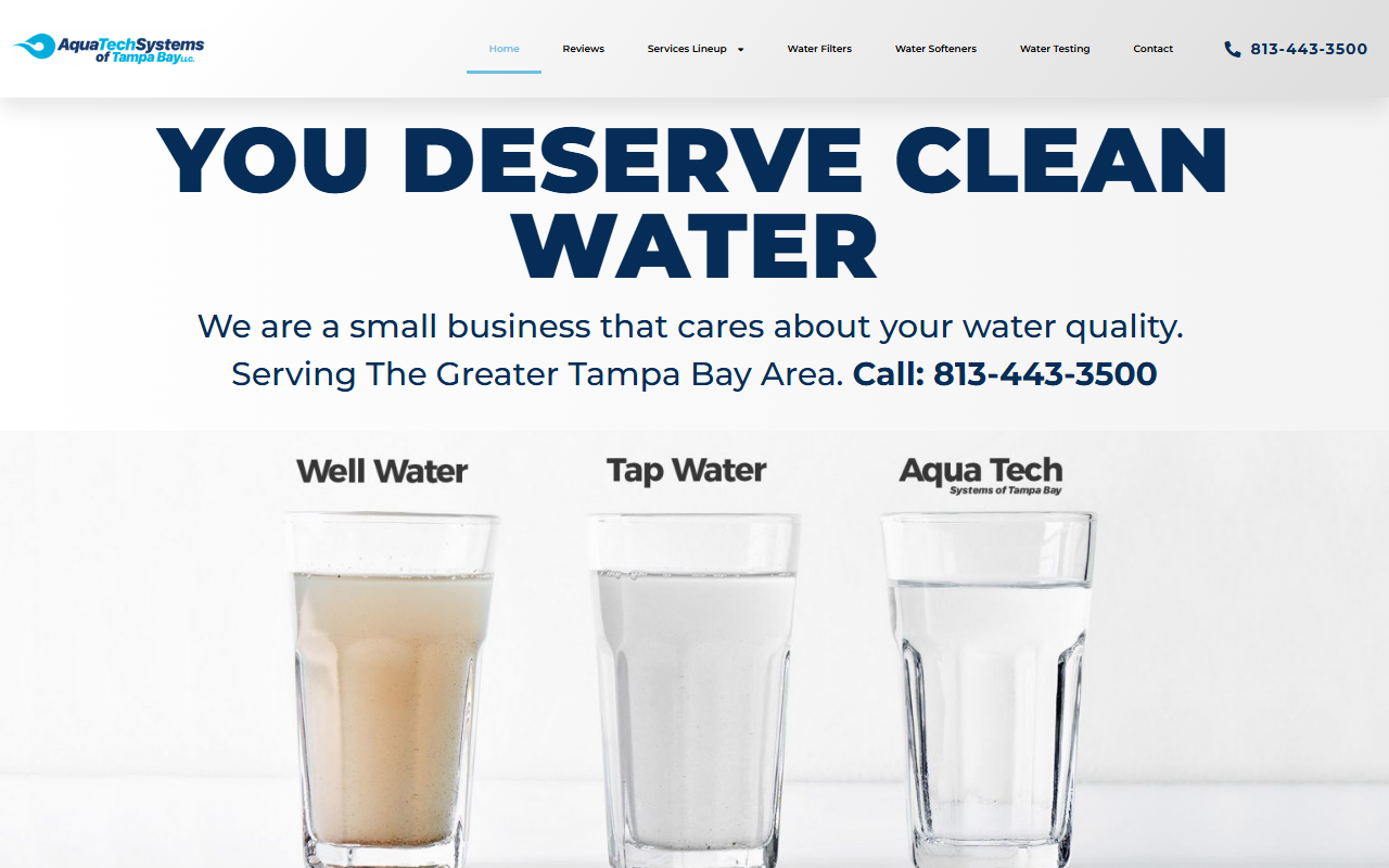 Live preview of the Aqua Tech Systems public WordPress marketing site, desktop preview