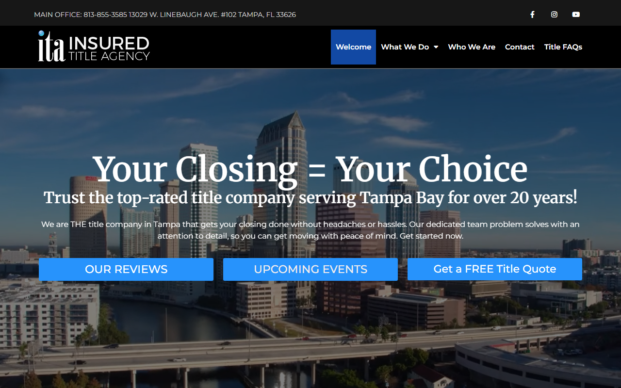 Live preview of the Insured Title Agency public WordPress marketing site, desktop preview