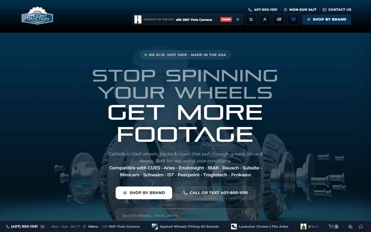 Live preview of the TruGrit Traction WordPress storefront, desktop preview